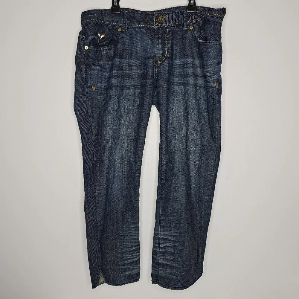 Apple Bottoms‎ Jeans Womens Size 9/10 Blue Denim Crop Rhinestone Y2K Retro